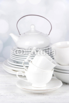 Fototapety White crockery and kitchen utensils,