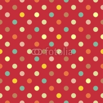Naklejki Red background retro seamless vector pattern colorful polka dots
