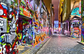 Naklejki View of colorful graffiti artwork at Hosier Lane in Melbourne