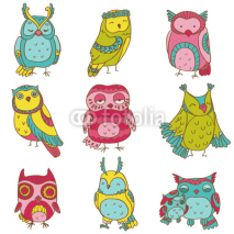 Naklejki Various Owl Doodle Collection - hand drawn - in vector