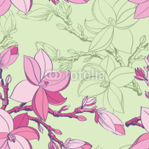 Fototapety Floral seamless pattern with drawing magnolia flowers