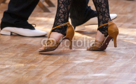 Naklejki Two tango dancers passion on the floor
