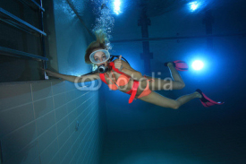 Naklejki Happy female scuba diver