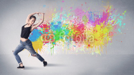 Naklejki Young colorful street dancer with paint splash