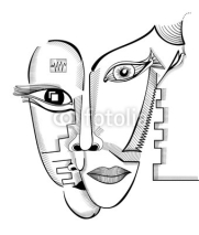 Obrazy i plakaty Hand drawing faces in cubism style. Abstract surreal vector template can use for posters cards, stickers, illustrations, t-shirt art, as decorative element.