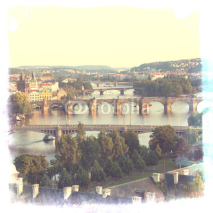 Fototapety Prague, view of the Vltava River and bridges in a morning fog