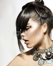 Naklejki Fashion Glamour Beauty Girl With Stylish Hairstyle and Makeup