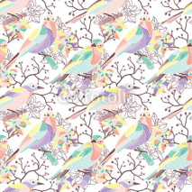 Fototapety Seamless floral pattern with birds