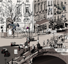 Obrazy i plakaty view over Saint Michel bridge in Paris
