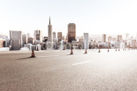 Fototapety asphalt road with cityscape and skyline of san francisco