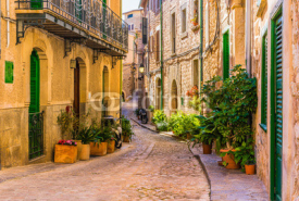 Naklejki View of an romantic street of a old mediterranean village at Spain