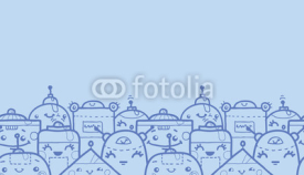 Fototapety Vector cute doodle robots horizontal seamless pattern background