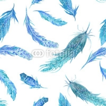 Obrazy i plakaty Watercolor Turquoise Feather Pattern