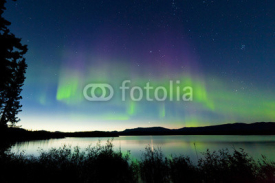 Naklejki Summer night Northern lights over Lake Laberge