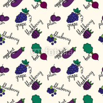 Fototapety pattern with cartoon purple fruits and vegetables