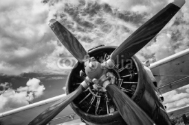 Naklejki Close up of old airplane in black and white