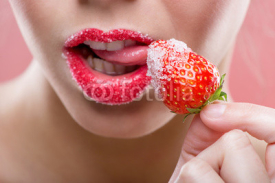 Naklejki Beautiful female red lips, full with Granulated sugar,