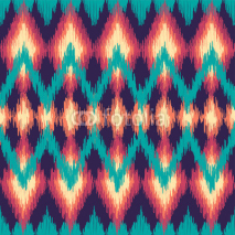 Naklejki Vector colorful seamless ikat ethnic pattern. Zigzag graphic elements.