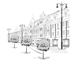Naklejki Series of streets in the city in sketches