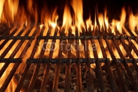 Naklejki Empty Barbecue Grill Close-up With Bright Flames