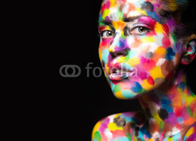 Naklejki Girl with colored face painted. Art beauty image. 