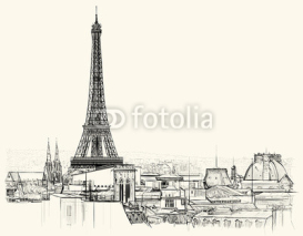 Naklejki Eiffel tower over roofs of Paris