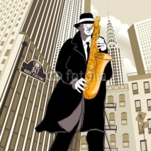 Naklejki saxophone player in a street