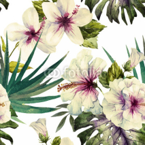 Naklejki Watercolor hibiscus patterns