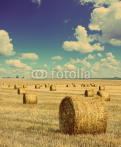 Naklejki bales of straw in field - vintage retro style