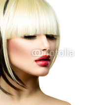 Fototapety Beautiful Fashion Woman Hairstyle for Short Hair. Fringe Haircut