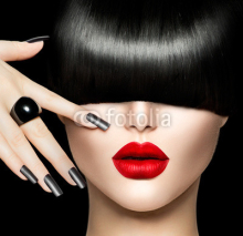 Naklejki Beauty Girl Portrait with Trendy Hair style, Makeup and Manicure