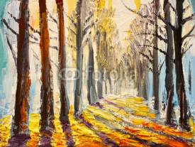Fototapety oil painting, autumn forest, impressionism art