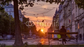 Obrazy i plakaty Street with sunset in the Croatian capital Zagreb.