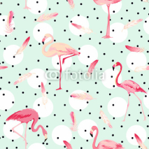 Obrazy i plakaty Flamingo Bird Background. Flamingo Feather Background. Retro Seamless Pattern