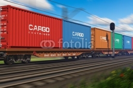 Naklejki Freight train with cargo containers
