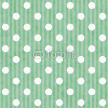 Naklejki Green and White Polka Dot and Stripes Fabric Background