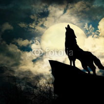Naklejki wolf in silhouette howling to the full moon