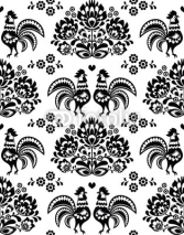 Obrazy i plakaty Seamless Polish, Slavic black folk art pattern with roosters