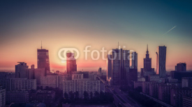 Naklejki Sunrise above Warsaw Downtown Skyline, Poland