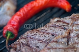 Obrazy i plakaty Close up of seasoned grilled steak, shallow DOF