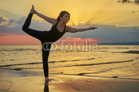 Naklejki Woman practicing yoga in various poses (asana)