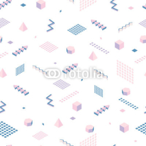 Fototapety Abstract seamless pattern. Geometric isometry. Simple shapes. Pastel colors. Trendy ornament. Dot decoration. Vector illustration