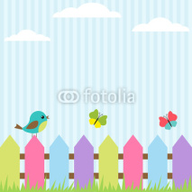 Naklejki Background with bird and flying butterflies