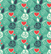 Fototapety Seamless Love Abstract Pattern with Roses Flowers and Hearts on 