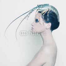 Fototapety Surreal lady with lobster on her head