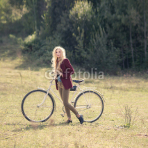 Naklejki hipster girl and bicycle