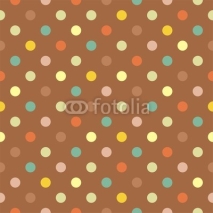 Naklejki Seamless vector pattern, colorful polka dots on brown background