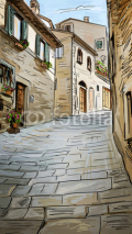 Fototapety Old Buildings In Typical Medieval Italian City - illustration