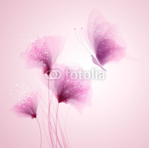 Naklejki Pastelowy motyl i różowe delikatne kwiaty