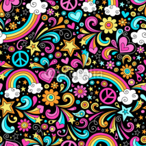 Fototapety Groovy Rainbows Psychedelic Doodle Seamless Vector Pattern